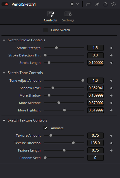 PencilSketch · Controls