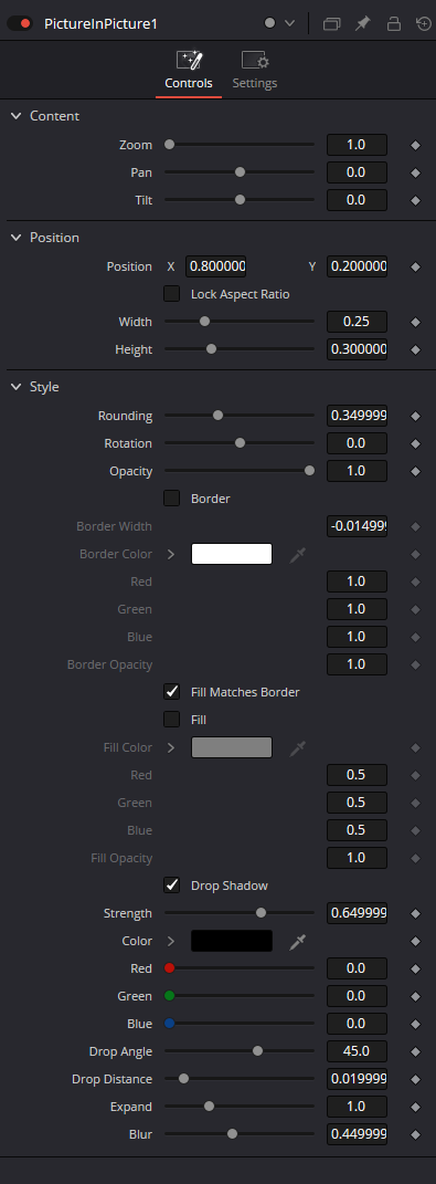 PictureInPicture — Controls в DaVinci Resolve 21