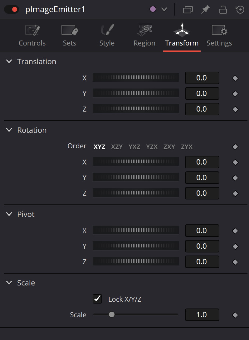 pImageEmitter · Transform: Translation, Rotation, Pivot, Scale
