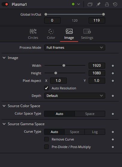 Plasma — Image: Process Mode, resolution, Pixel Aspect, Depth и source color/gamma controls