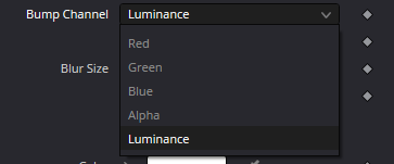 Plastic — Bump Channel menu: Red, Green, Blue, Alpha, Luminance
