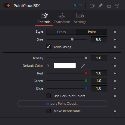 PointCloud3D Controls in Point style with Size and Antialiasing