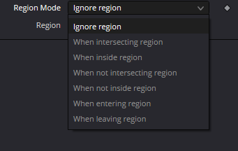 pPointForce — real Resolve Region Mode menu with intersecting, inside, outside, entering and leaving conditions