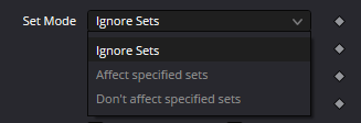 pPointForce — real Resolve Set Mode menu: Ignore Sets, Affect specified sets and Don't affect specified sets