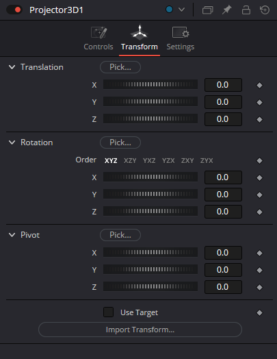 Projector3D Transform в Resolve 21
