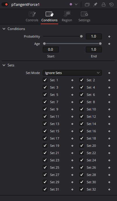 pTangentForce — real Resolve Conditions Inspector with Probability, Age and Sets