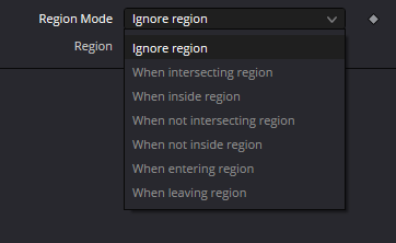 pTangentForce — real Resolve Region Mode menu with intersecting, inside, outside, entering and leaving conditions