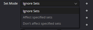 pTangentForce — real Resolve Set Mode menu: Ignore Sets, Affect specified sets and Don't affect specified sets