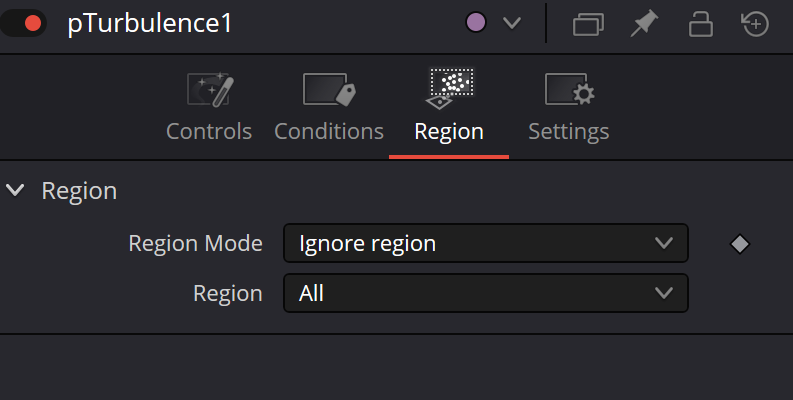 pTurbulence — real Resolve Region Inspector with Region Mode and Region selectors