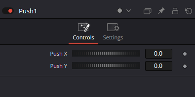 Push — реальный Resolve 21 Controls Inspector с Push X и Push Y, оба в нейтральном значении 0.0