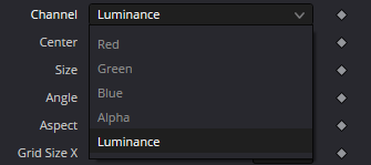 Rasterize — реальный Channel menu: Red, Green, Blue, Alpha, Luminance