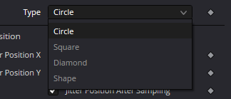 Rasterize — реальный Type menu: Circle, Square, Diamond, Shape