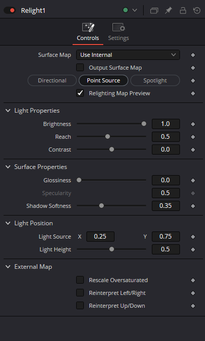 Relight · controls