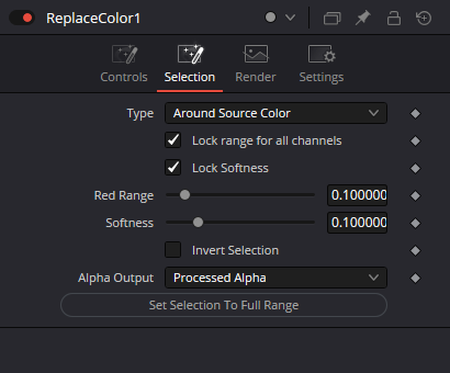 ReplaceColor — Selection: Type, range, softness, invert selection and alpha output