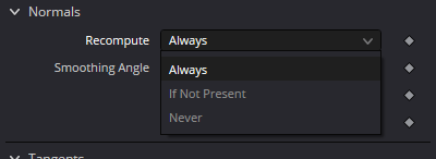 ReplaceNormals3D Normals Recompute modes: Always, If Not Present, Never
