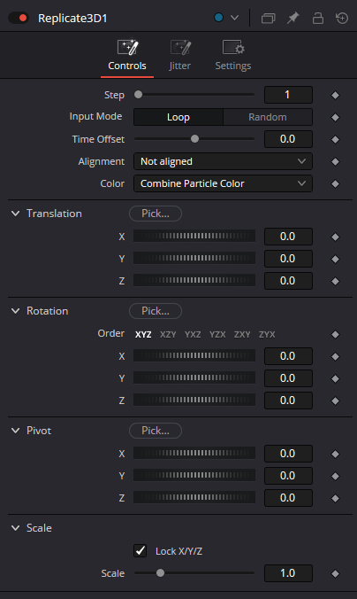 Replicate3D Controls with Step, Input Mode, Time Offset, Alignment, Color and transforms