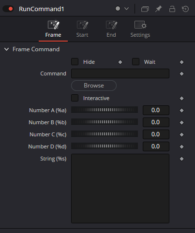RunCommand · Frame: Hide, Wait, Interactive, A–D и String