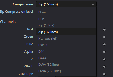 Saver — Compression dropdown with EXR compression modes
