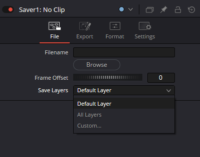 Saver — File tab with Filename, Frame Offset and Save Layers