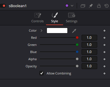 sBoolean · Style: Color, RGBA, Opacity и Allow Combining