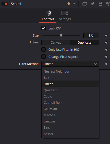 Scale · Controls с раскрытым Filter Method