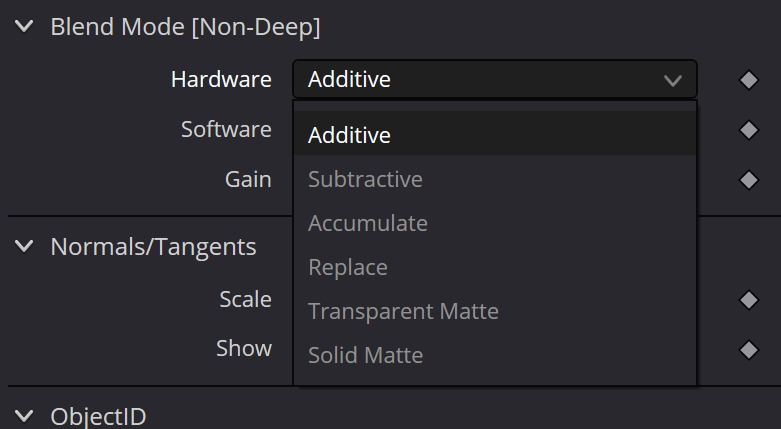 Shape3D software blend-mode menu