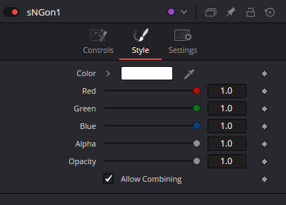 sNGon Style with Color, Red, Green, Blue, Alpha, Opacity and Allow Combining