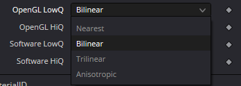 SphereMap Texture Filtering menu: Nearest, Bilinear, Trilinear, Anisotropic