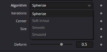 Spherize Algorithm menu: Spherize, Soft In/Out, Smooth and Sinusoid