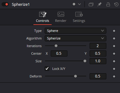 Spherize Controls: Type, Algorithm, Iterations, Center, Size and Deform