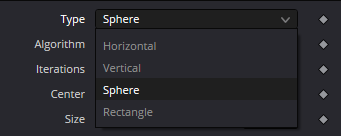 Spherize Type menu: Horizontal, Vertical, Sphere and Rectangle