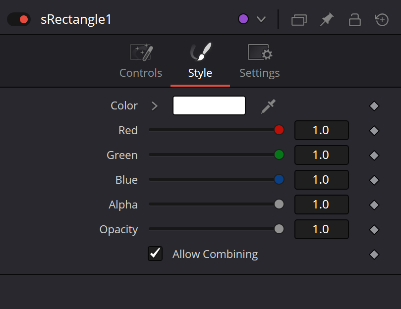 sRectangle Style with Color, Red, Green, Blue, Alpha, Opacity and Allow Combining