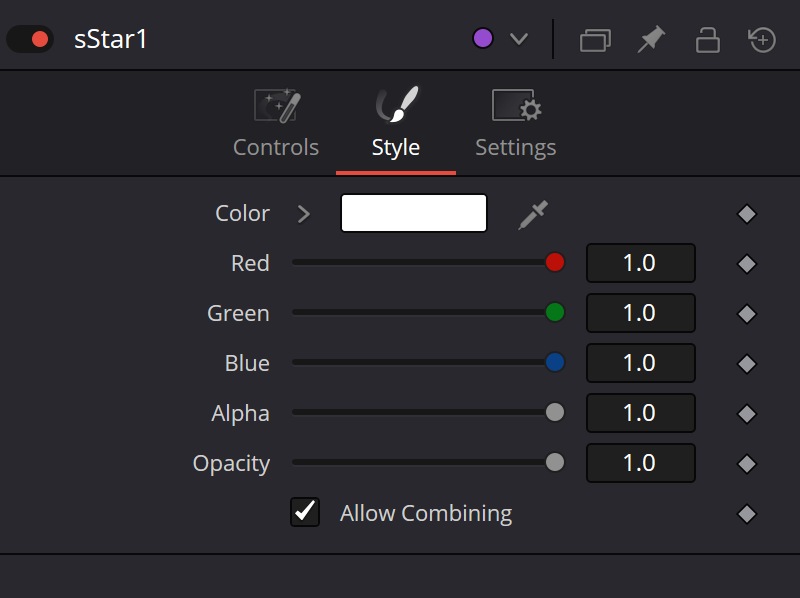 sStar Style with Color, Red, Green, Blue, Alpha, Opacity and Allow Combining