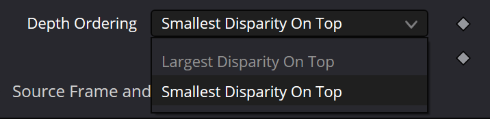 StereoAlign left eye Depth Ordering menu with Largest Disparity On Top and Smallest Disparity On Top