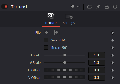 Texture — Controls: Flip, Swap UV, Rotate 90, U/V Scale and U/V Offset