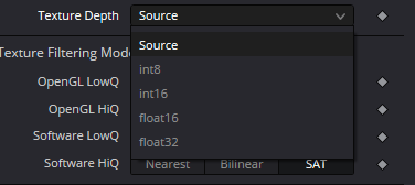 Texture2D — Texture Depth menu: Source, int8, int16, float16, float32