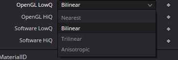 Texture2D — Texture Filtering Mode menu: Nearest, Bilinear, Trilinear, Anisotropic