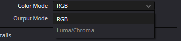 TexturePop — Color Mode menu: RGB and Luma/Chroma