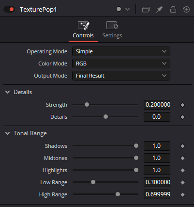 TexturePop — Controls: Operating Mode, Color Mode, Output Mode, Details and Tonal Range