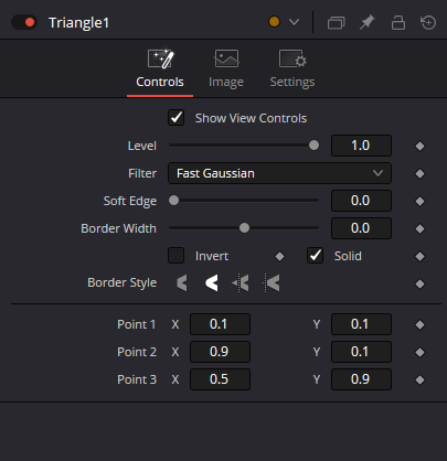 Triangle Controls: Level, Filter, Soft Edge, Border Width, Solid, Border Style и точки Point 1/2/3