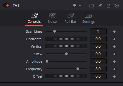 TV Controls: Scan Lines, Horizontal, Vertical, Skew, Amplitude, Frequency и Offset