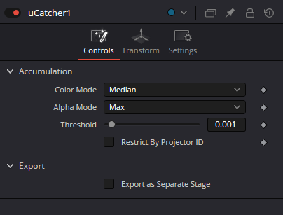 uCatcher — Controls: Accumulation, Color Mode, Alpha Mode, Threshold and Export