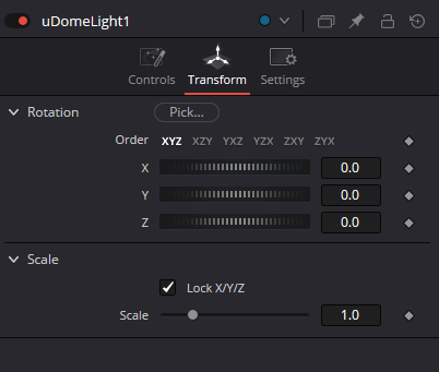 uDomeLight — вкладка Transform: Rotation и Scale