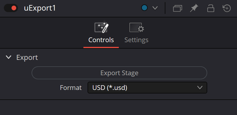 uExport Controls: Export Stage и Format USD