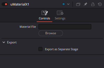 uMaterial Controls: Material File, Browse и Export as Separate Stage
