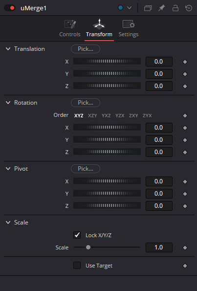 uMerge Transform: Translation, Rotation, Pivot, Scale и Use Target