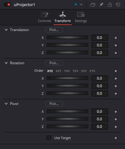 uProjector Transform: Translation, Rotation, Pivot и Use Target