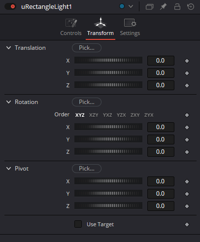 uRectangleLight Transform: Translation, Rotation, Pivot and Use Target