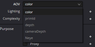uRenderer AOV menu with color, primId, depth, cameraDepth and Neye