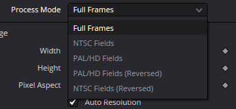 uRenderer Process Mode menu: Full Frames and field modes